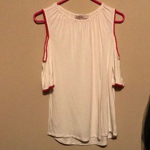 Loft cold shoulder top. White with orange trim